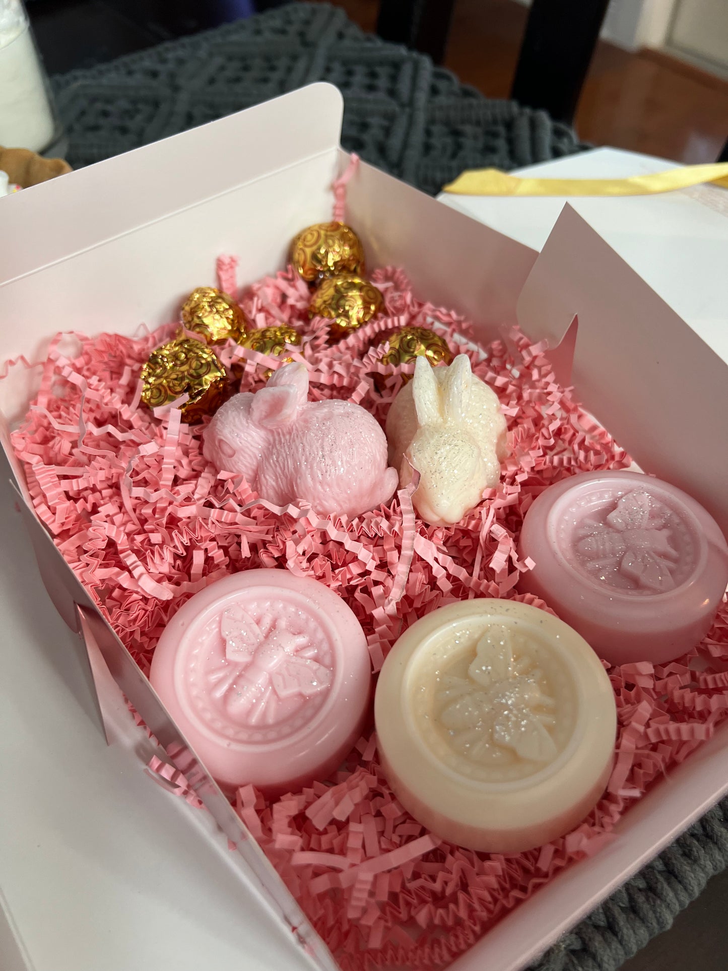 Easter/Spring Bunny and Bee Shea Butter Soap Gift Set. Baby Powder Scent. Can customize scents